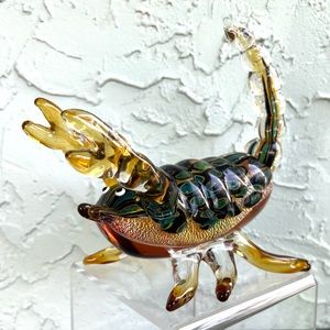 MURANO Authentic Italian Handblown Artglass Oil-Spot Scorpion Figurine (L: 8”)